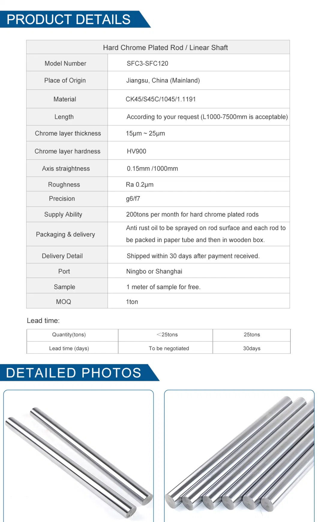 OEM Service Factory Threaded Piston Rod Linear Rail Bearing Shaft